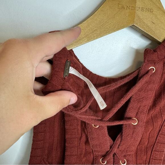 Free People Check It Out Red Wide Ribbed Lace Up Tank Top Size XS - Picture 5 of 6